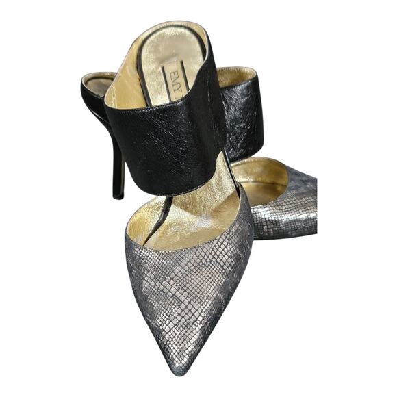 Emy Mack Elsa Black & Silver Printed Calf Pointed‎ Toe Heels Leather Size 7B - Picture 11 of 15